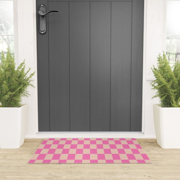 Pink Pop Checkered Grid Welcome Mat Gallery Image 3
