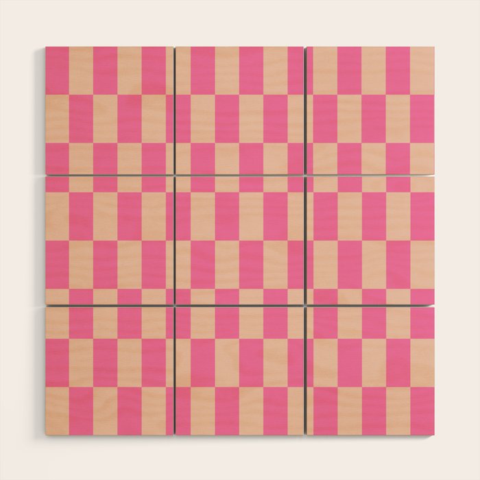 Pink Pop Checkered Grid Wood Wall Art Gallery Image 1