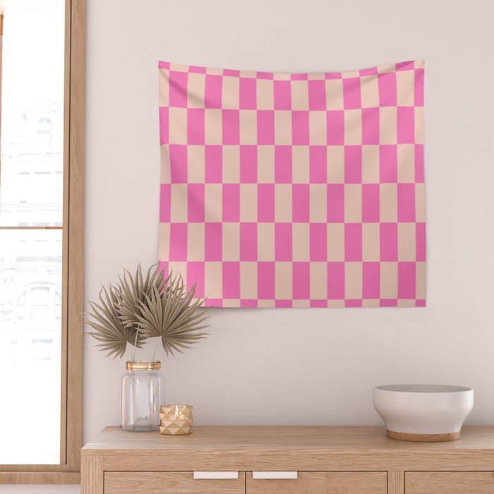 Pink Pop Checkered Grid Wall Tapestry Gallery Image 2