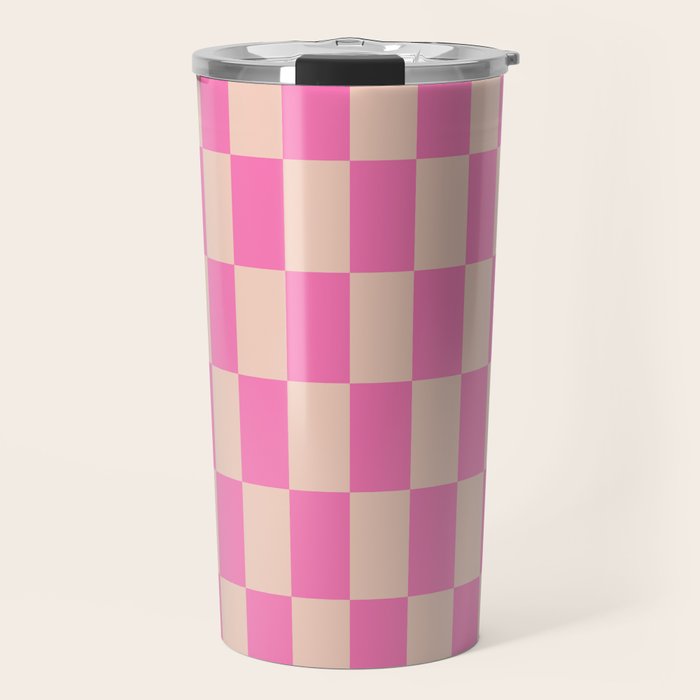 Pink Pop Checkered Grid Travel Mug Gallery Image 1