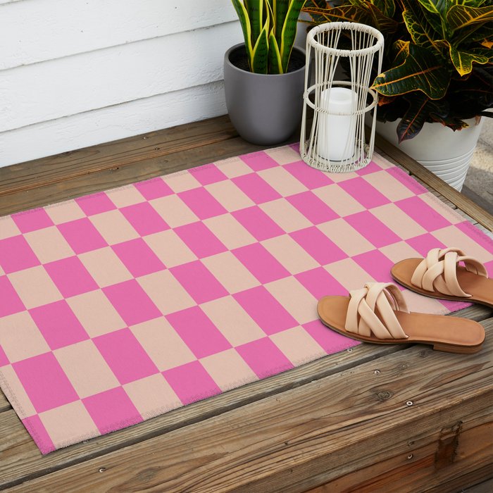Pink Pop Checkered Grid Outdoor Rug Gallery Image 2