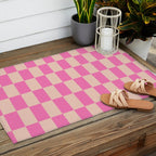 Pink Pop Checkered Grid Outdoor Rug Gallery Image 2