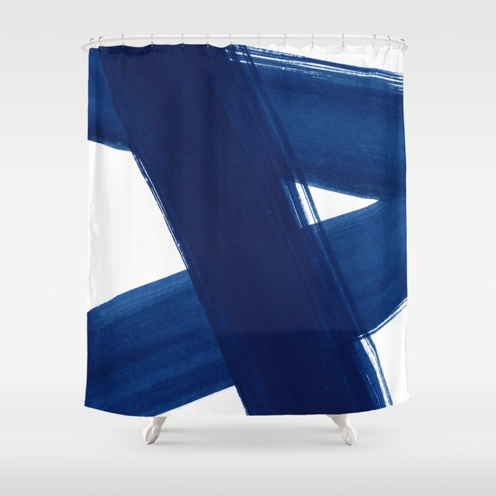 Indigo Abstract Brush Strokes | No. 4 Shower Curtain Gallery Image 1