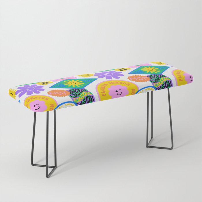 Retro funny sticker label cartoon pattern Bench Gallery Image 1