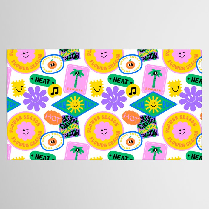 Retro funny sticker label cartoon pattern Tablecloth Gallery Image 2