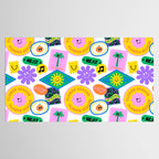 Retro funny sticker label cartoon pattern Tablecloth Gallery Image 2