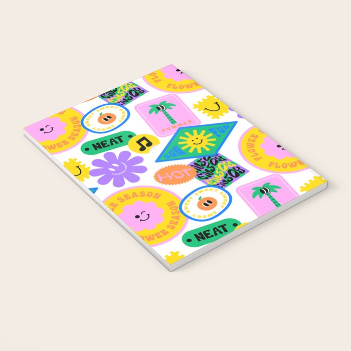 Retro funny sticker label cartoon pattern Notebook Gallery Image 3