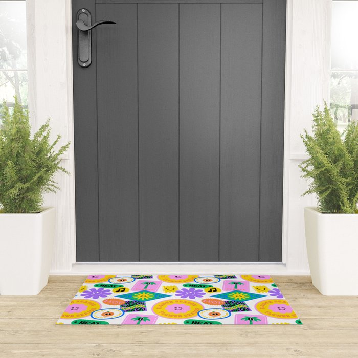 Retro funny sticker label cartoon pattern Welcome Mat Gallery Image 3