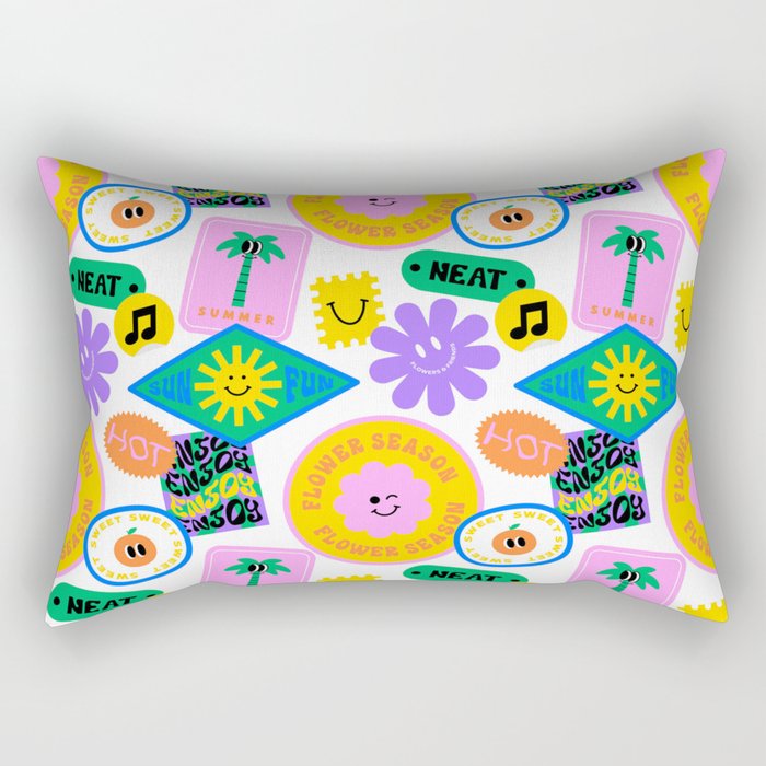 Retro funny sticker label cartoon pattern Rectangular Pillow Gallery Image 2