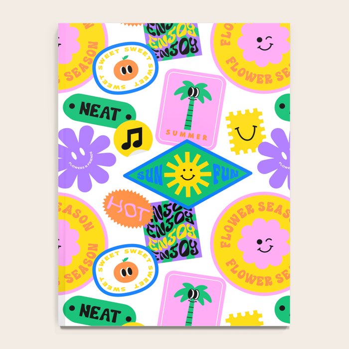 Retro funny sticker label cartoon pattern Notebook Gallery Image 4