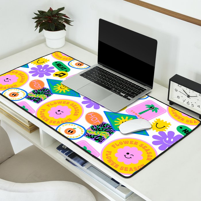 Retro funny sticker label cartoon pattern Desk Mat Gallery Image 2