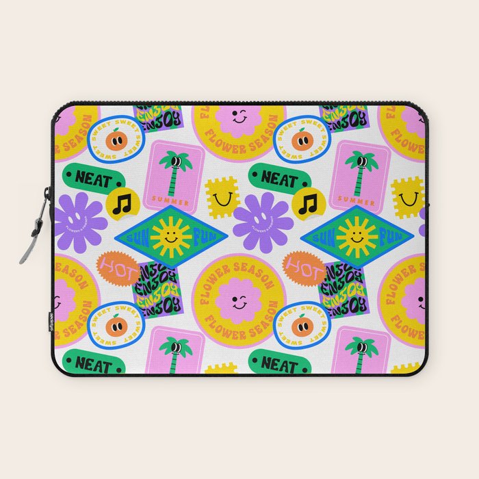 Retro funny sticker label cartoon pattern Laptop Sleeve Gallery Image 1