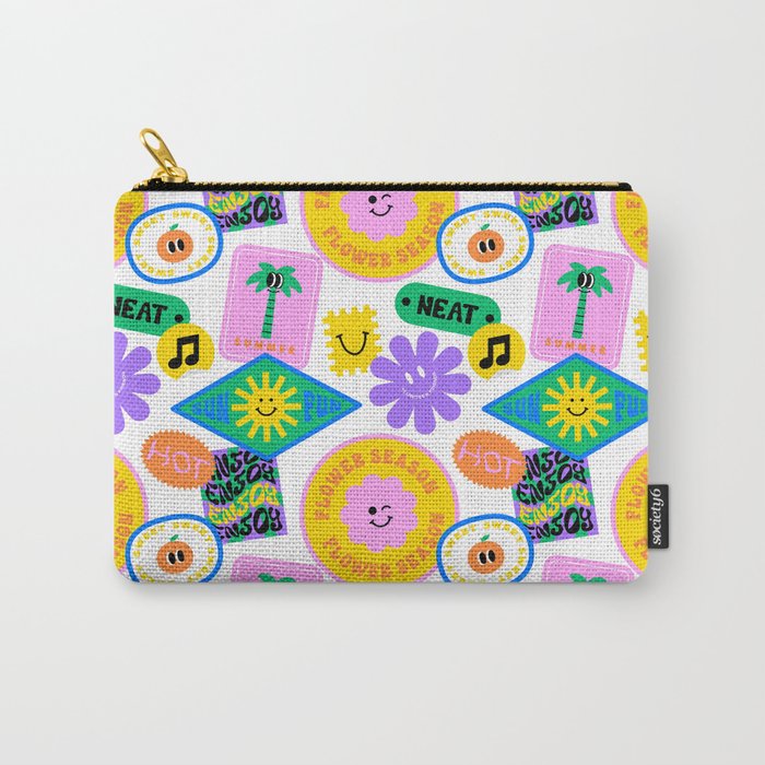 Retro funny sticker label cartoon pattern Carry All Pouch Gallery Image 1