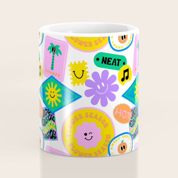 Retro funny sticker label cartoon pattern Coffee Mug Gallery Image 4