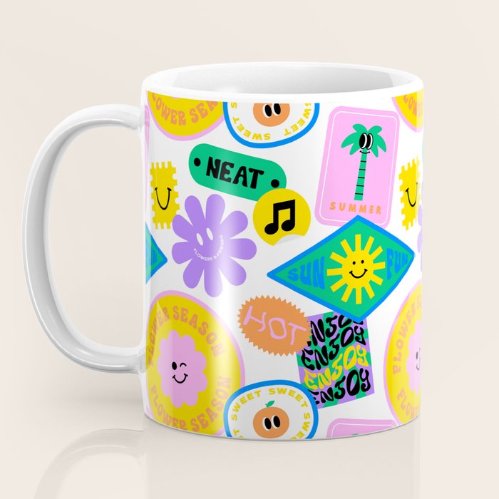 Retro funny sticker label cartoon pattern Coffee Mug Gallery Image 3
