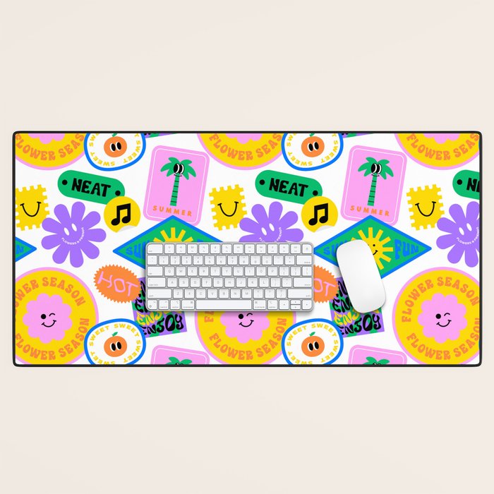 Retro funny sticker label cartoon pattern Desk Mat Gallery Image 1