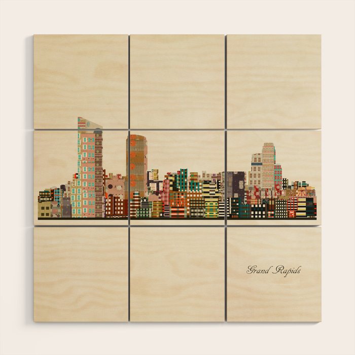 grand rapids michigan skyline Wood Wall Art Gallery Image 1