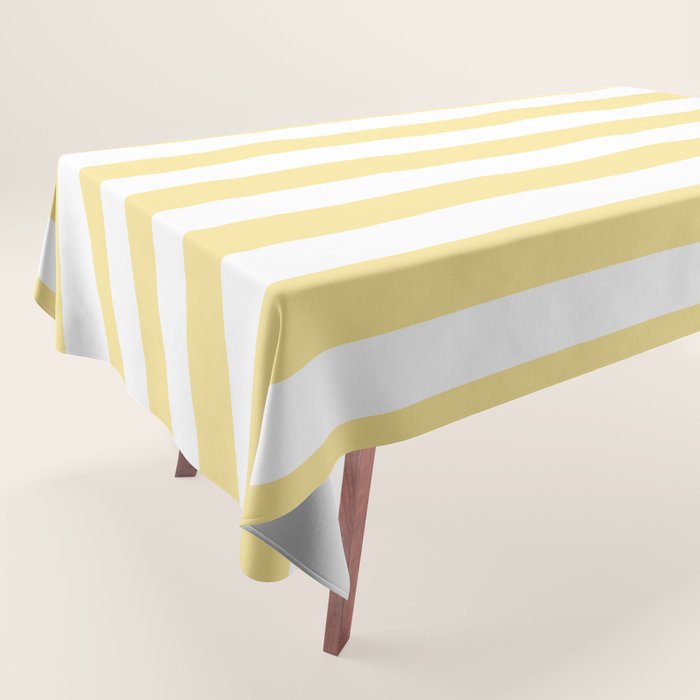 Bold Vertical Stripes Pattern - butter yellow and white Tablecloth Gallery Image 1
