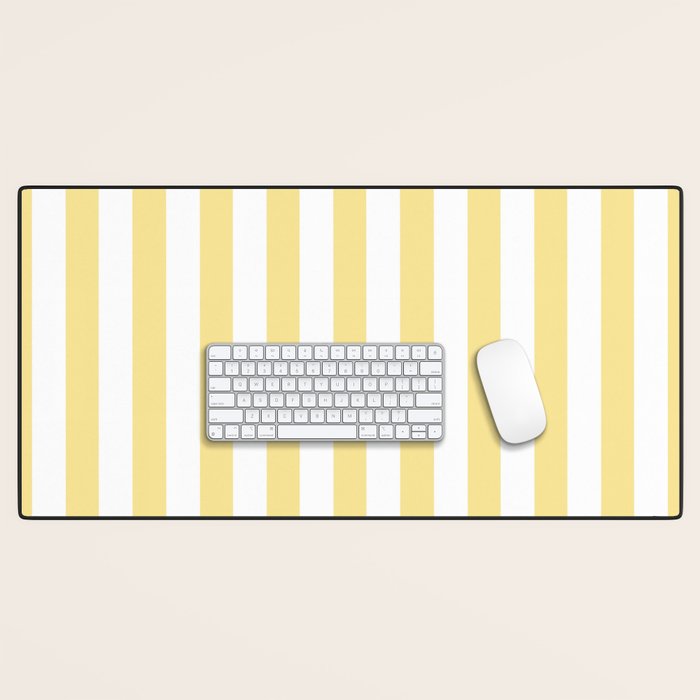 Bold Vertical Stripes Pattern - butter yellow and white Desk Mat Gallery Image 1