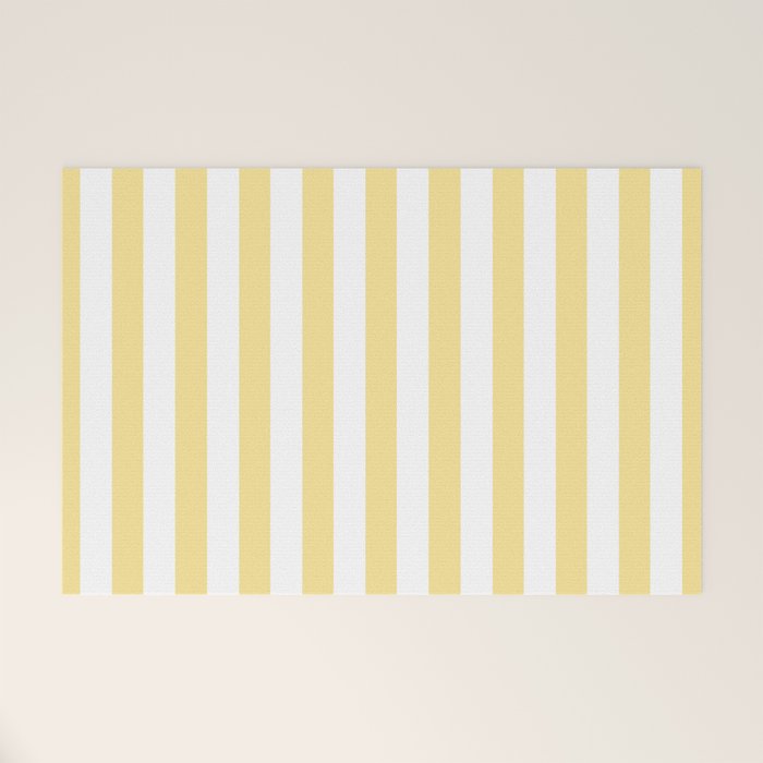 Bold Vertical Stripes Pattern - butter yellow and white Welcome Mat Gallery Image 1