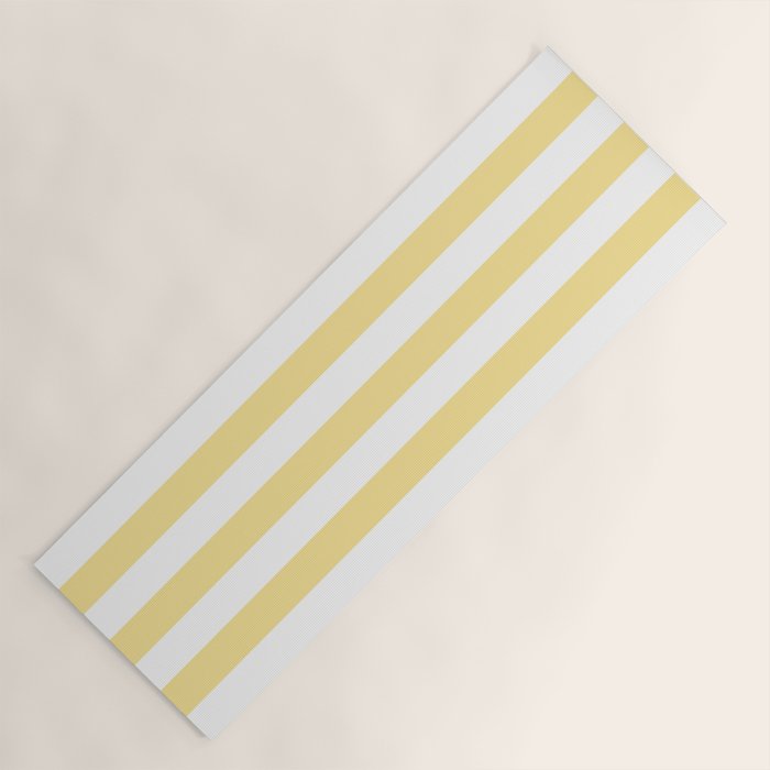 Bold Vertical Stripes Pattern - butter yellow and white Yoga Mat Gallery Image 1