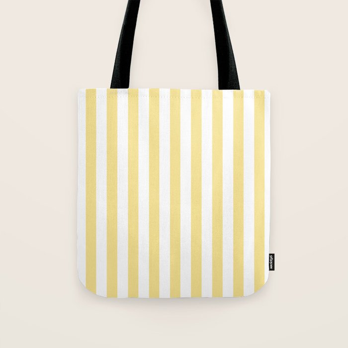 Bold Vertical Stripes Pattern - butter yellow and white Tote Bag Gallery Image 1