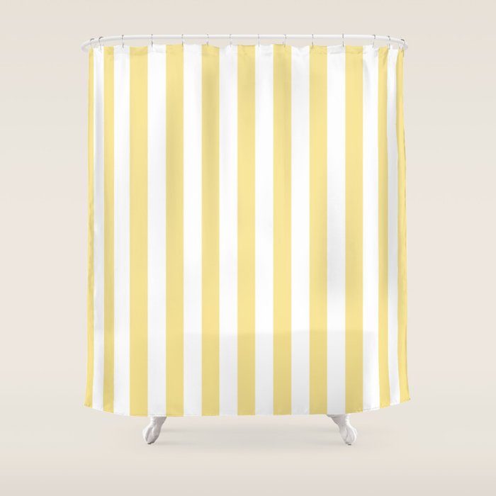 Bold Vertical Stripes Pattern - butter yellow and white Shower Curtain Gallery Image 1