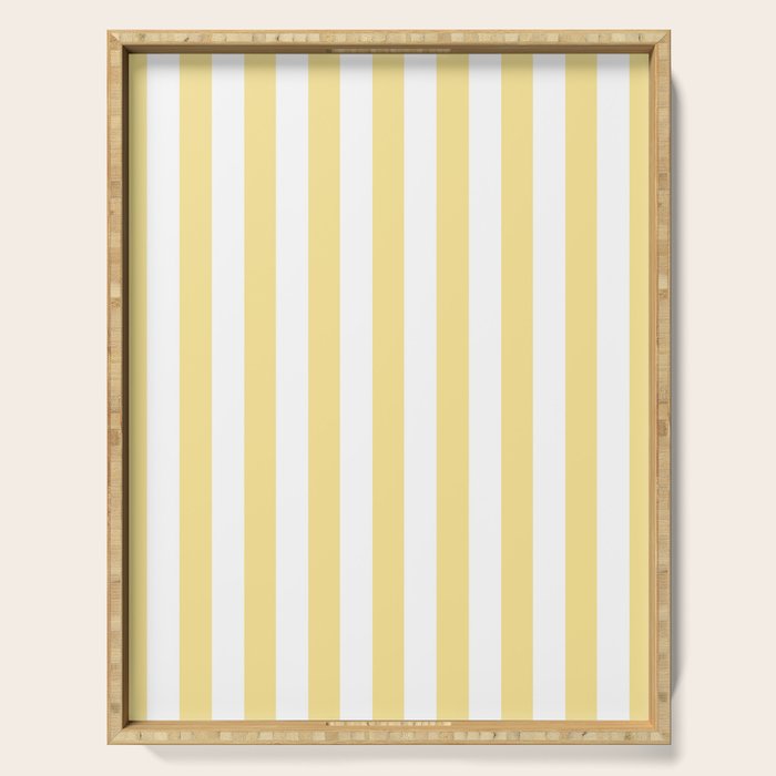 Bold Vertical Stripes Pattern - butter yellow and white Serving Tray Gallery Image 1