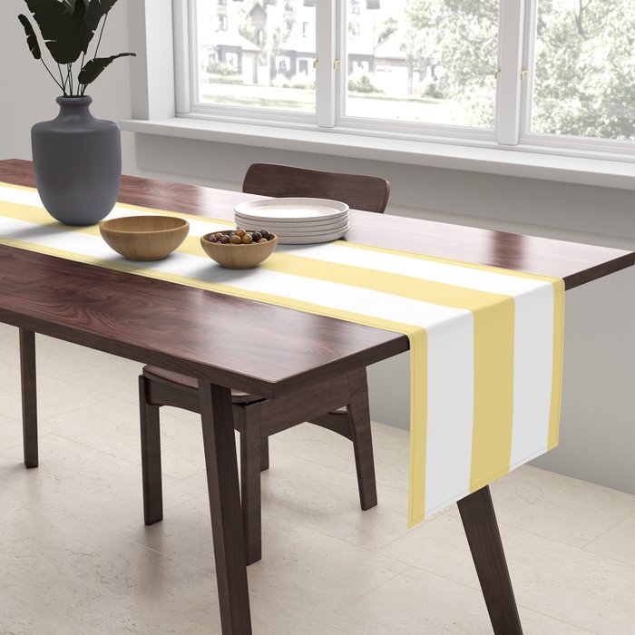 Bold Vertical Stripes Pattern - butter yellow and white Table Runner Gallery Image 2