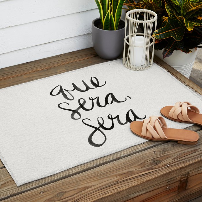 Whatever Will Be, Will Be (Black Ink) Outdoor Rug Gallery Image 2