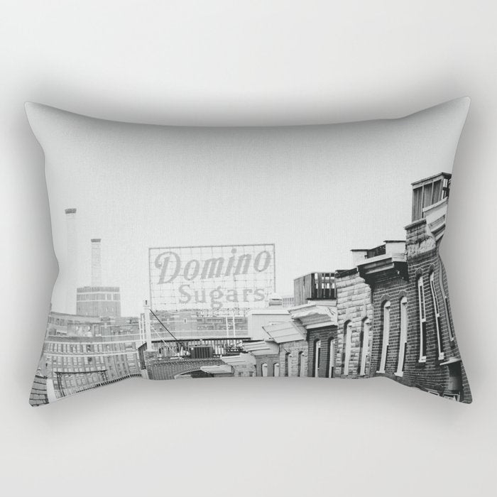 Domino Sugars Building Black and White Baltimore Photograph Rectangular Pillow Gallery Image 1