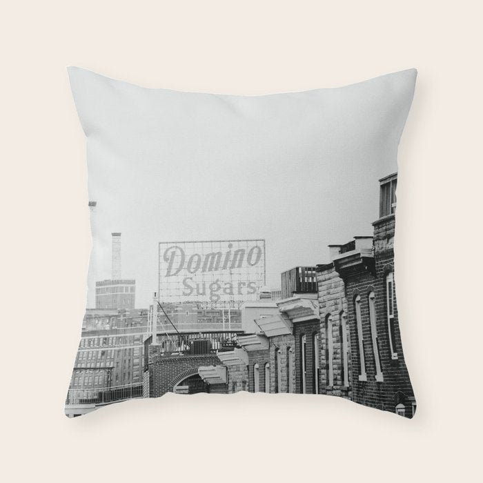 Domino Sugars Building Black and White Baltimore Photograph Throw Pillow Gallery Image 1