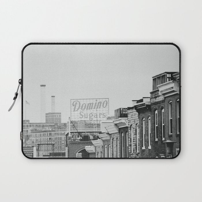 Domino Sugars Building Black and White Baltimore Photograph Laptop Sleeve Gallery Image 1