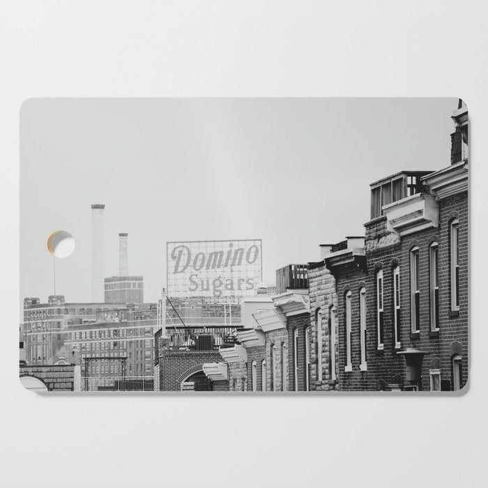 Domino Sugars Building Black and White Baltimore Photograph Cutting Board Gallery Image 1