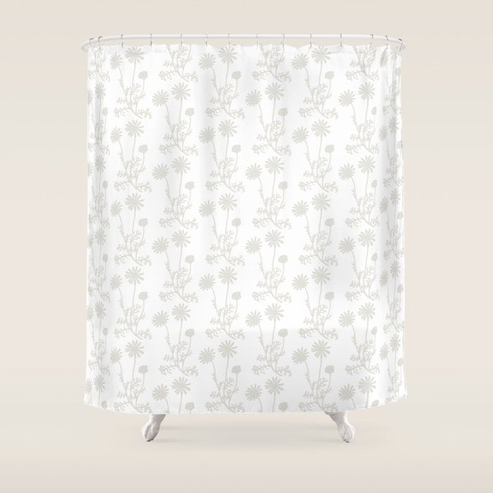 White Floral Botanical Wild Daisies Cottage Pattern Petite Shower Curtain Gallery Image 1