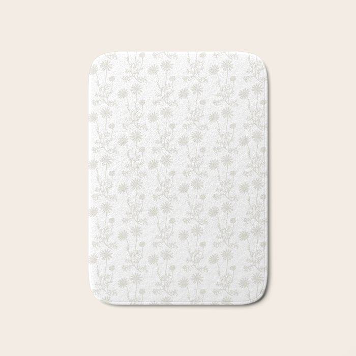 White Floral Botanical Wild Daisies Cottage Pattern Petite Bath Mat Gallery Image 1