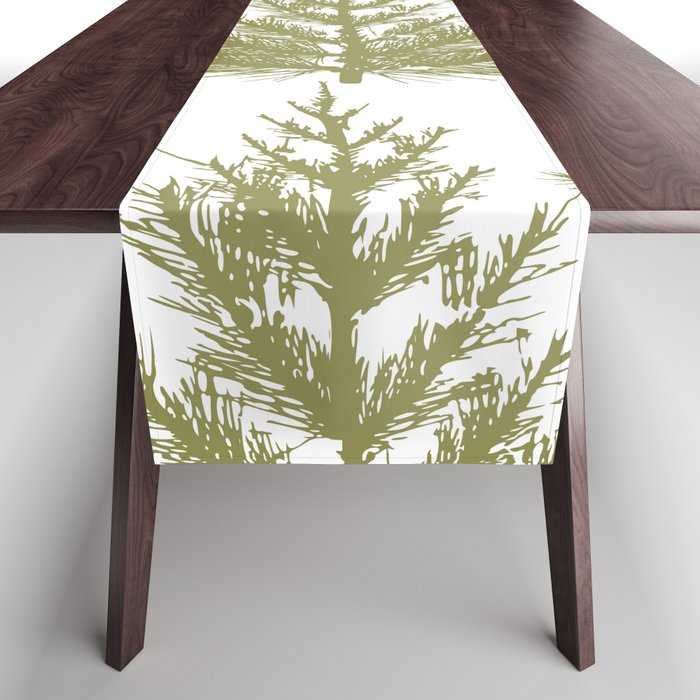 Christmas Trees and Deer, Pattern, Green and Blue Table Runner Gallery Image 1