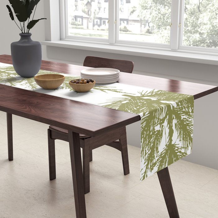 Christmas Trees and Deer, Pattern, Green and Blue Table Runner Gallery Image 2