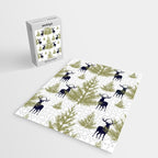 Christmas Trees and Deer, Pattern, Green and Blue Jigsaw Puzzle Gallery Image 2
