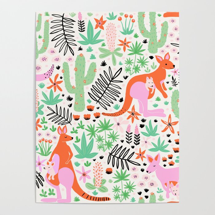 Kangaroo Cute Australian Animal Pattern Poster Gallery Image 1