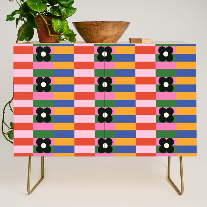 Mod Color Blocked Flower Pattern Credenza Gallery Image 1