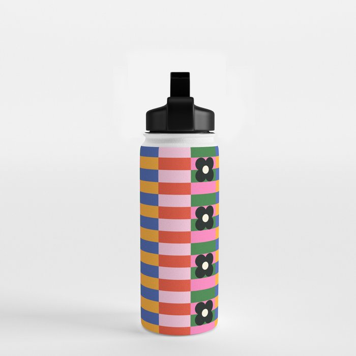 Mod Color Blocked Flower Pattern Water Bottle Gallery Image 2