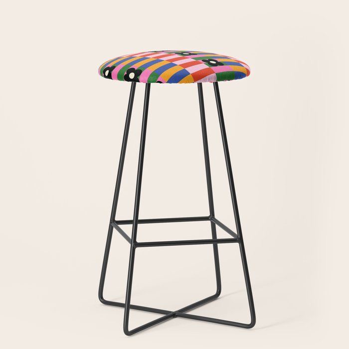 Mod Color Blocked Flower Pattern Stool Gallery Image 1