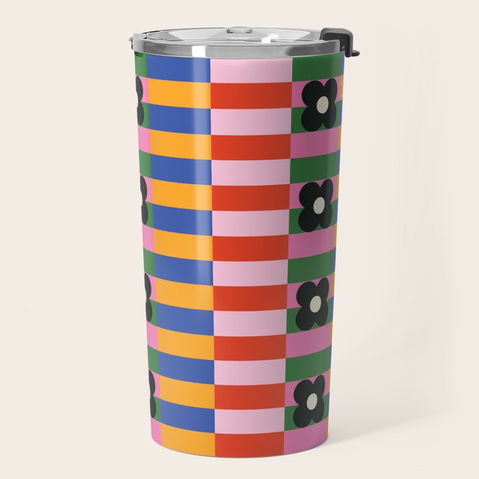 Mod Color Blocked Flower Pattern Travel Mug Gallery Image 2