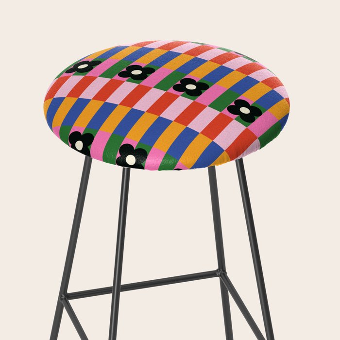 Mod Color Blocked Flower Pattern Stool Gallery Image 2