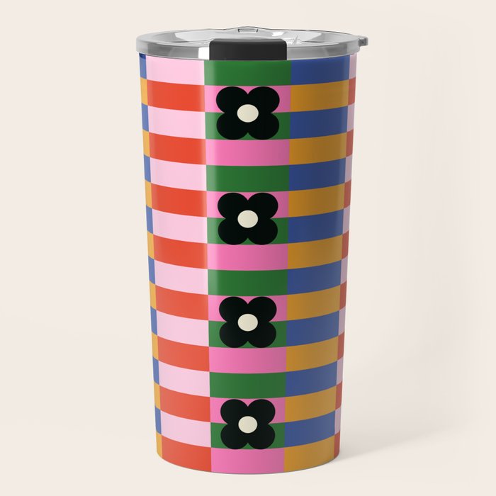 Mod Color Blocked Flower Pattern Travel Mug Gallery Image 1
