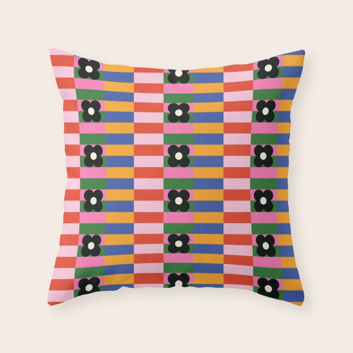 Mod Color Blocked Flower Pattern Throw Pillow Gallery Image 6
