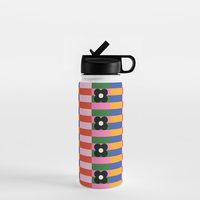 Mod Color Blocked Flower Pattern Water Bottle Gallery Image 1
