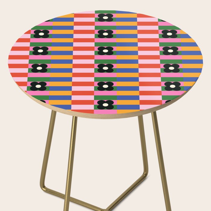 Mod Color Blocked Flower Pattern Side Table Gallery Image 2
