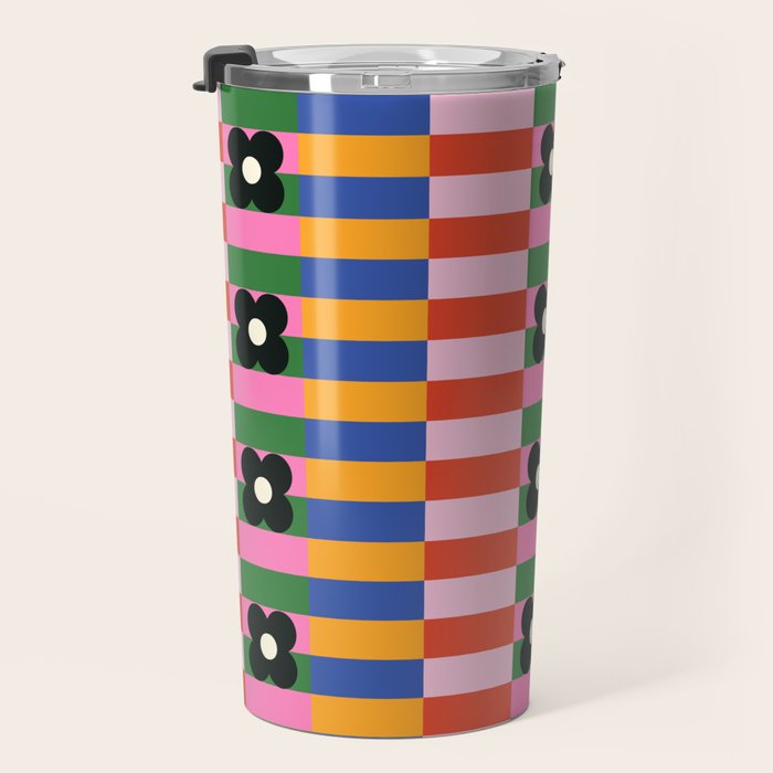 Mod Color Blocked Flower Pattern Travel Mug Gallery Image 3